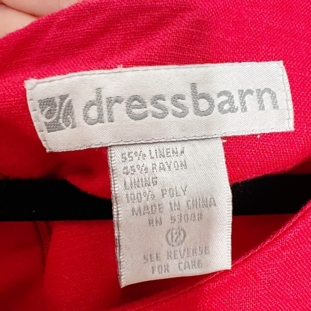 Vintage Dressbarn Shift Red Linen Blend Sailboat Embroidered Coastal Dress 12 - Picture 6 of 6